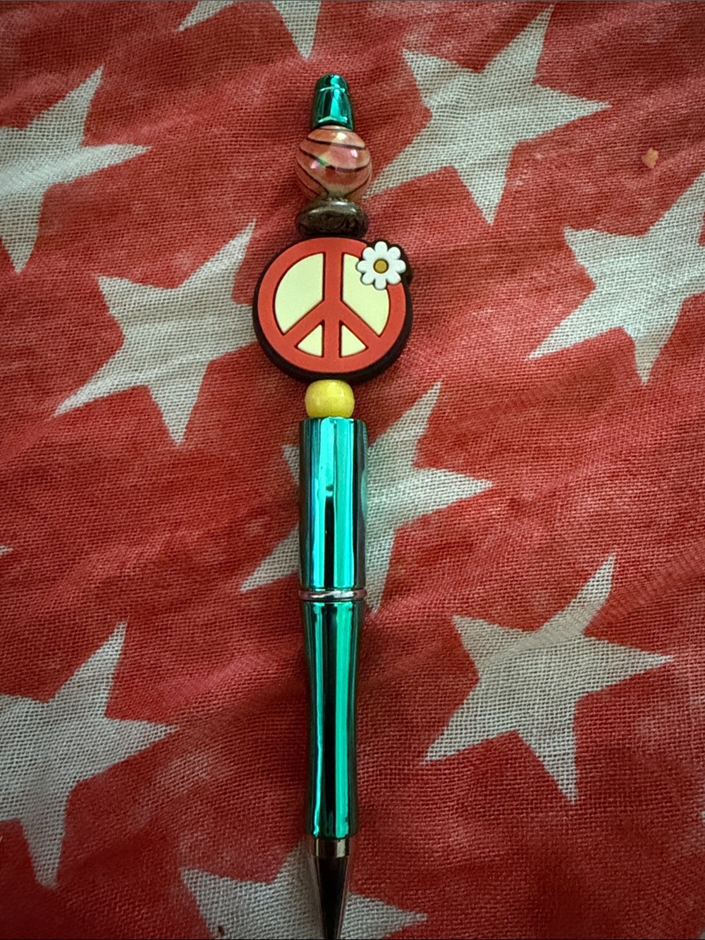 Teal Metallic Beaded Peace Sign Pen 2/$10